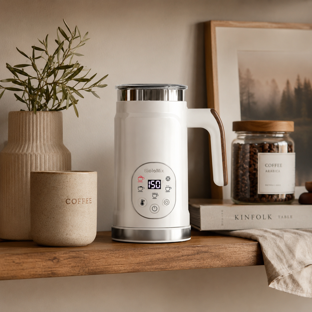 Unique milk frother for both hot and iced drinks