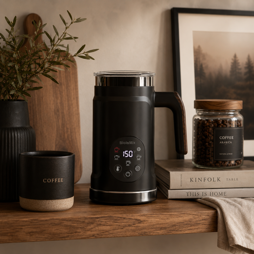 Unique milk frother for both hot and iced drinks